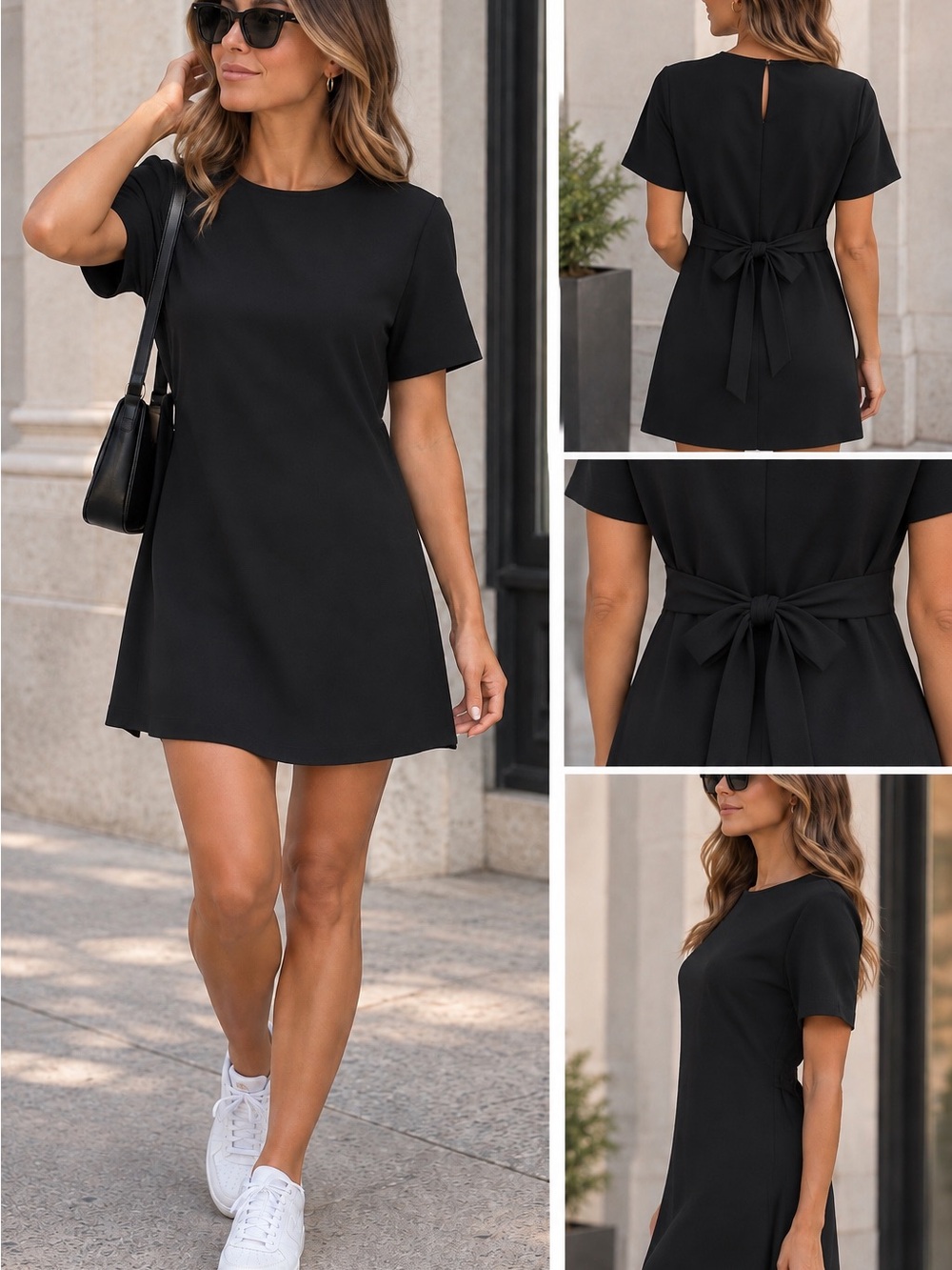 Felicity & Coco Black Short-Sleeve Tie-Back A-Line Mini Dress